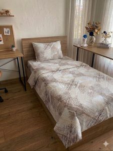 Kahverengi Çizgili Tek Kişilik Nevresim Takımı – Lastikli Çarşaf